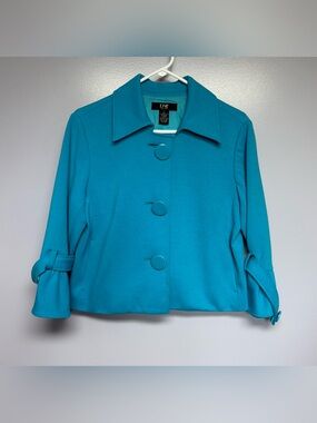 DM New York Teal Cropped big Button knit Blazer women’s size M